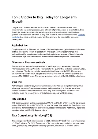 Top 6 Stocks to Buy Today for Long-Term Growth