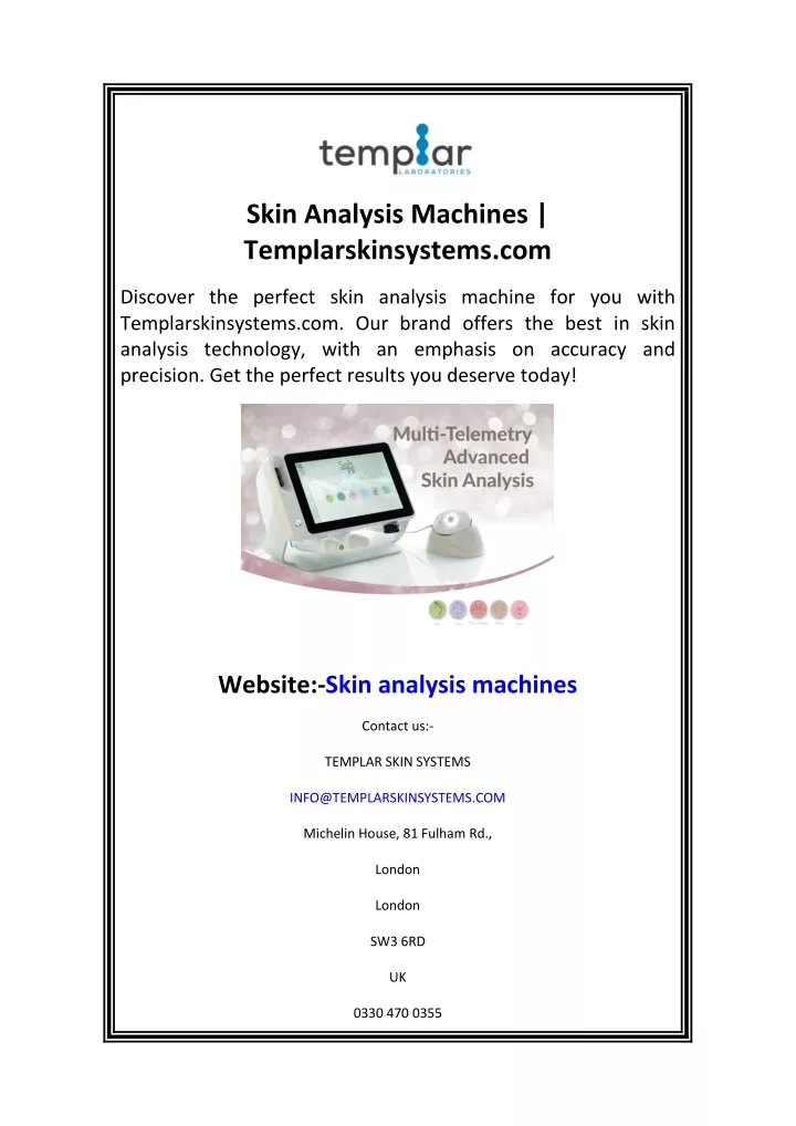 skin analysis machines templarskinsystems com