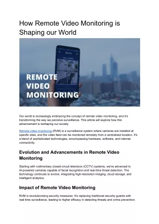 How Remote Video Monitoring is Shaping our World