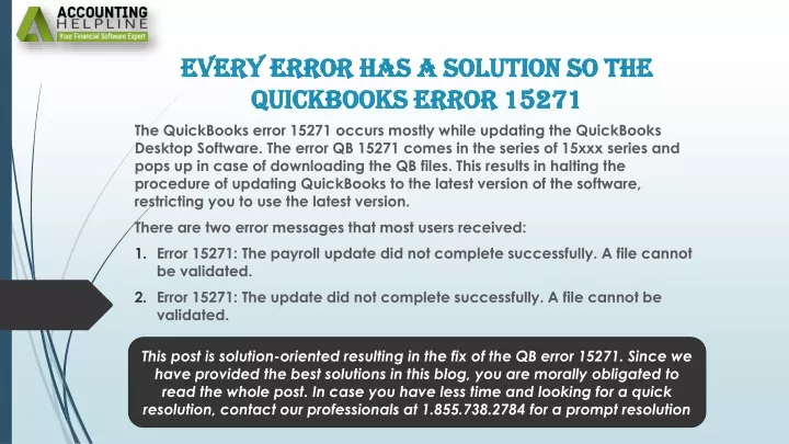 every error has a solution so the quickbooks error 15271
