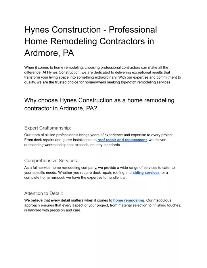 hynes construction professional home remodeling