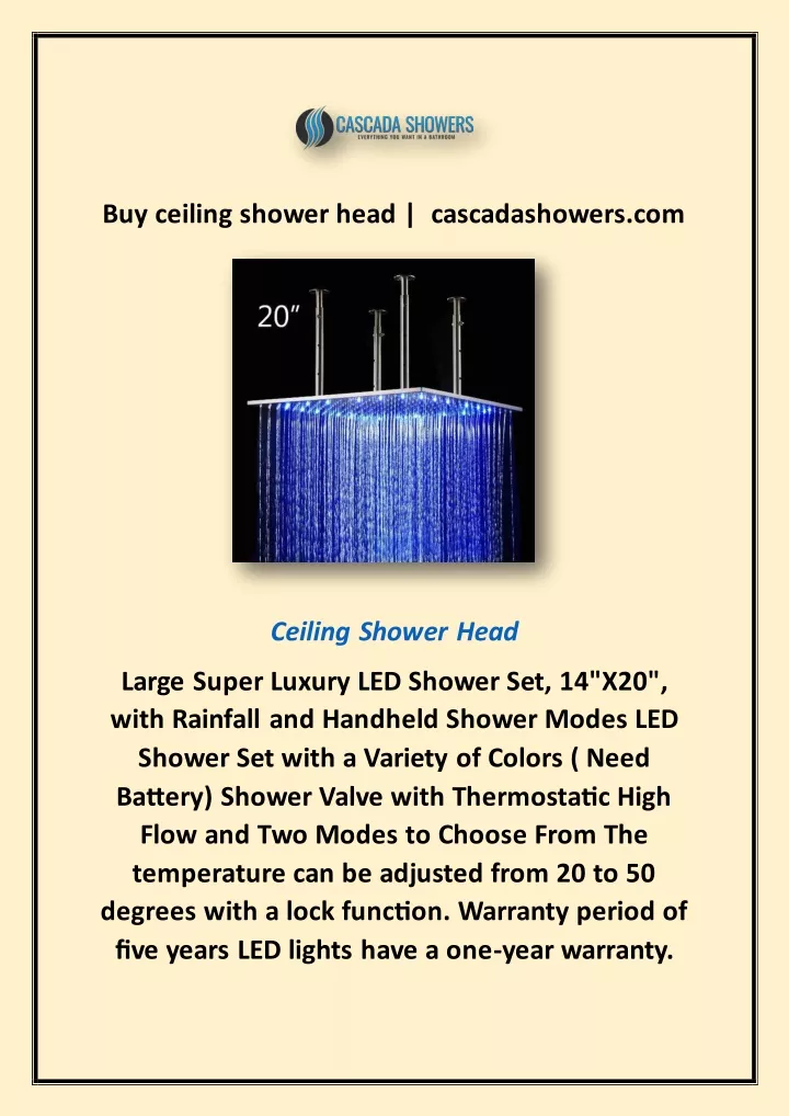 buy ceiling shower head cascadashowers com