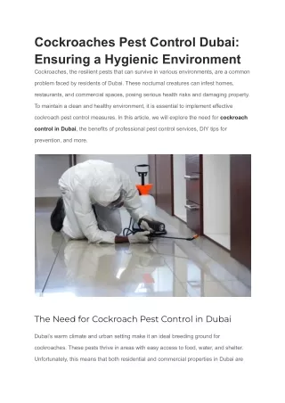 Cockroaches Pest Control Dubai: Ensuring a Hygienic Environment