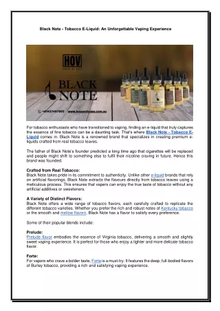 Black Note - Tobacco E-Liquid An Unforgettable Vaping Experience