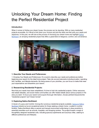 Unlocking Your Dream Home: Finding the Perfect Residential Project