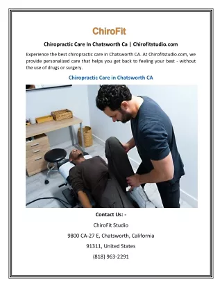 Chiropractic Care In Chatsworth Ca | Chirofitstudio.com
