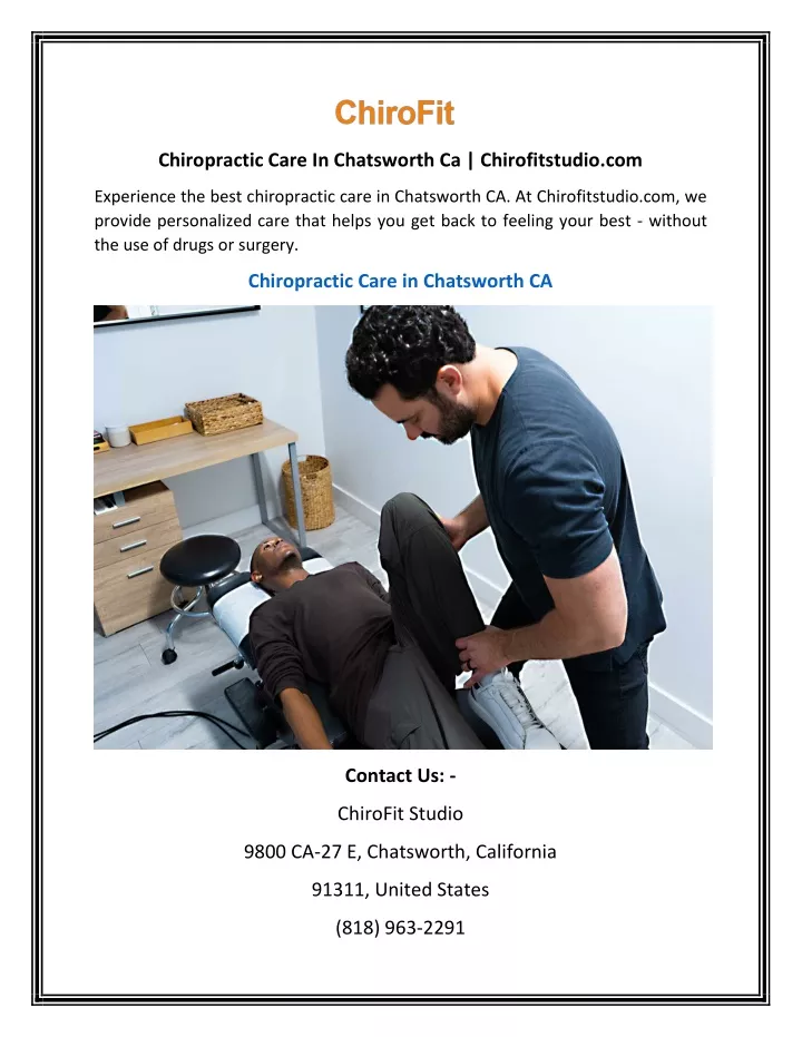 chiropractic care in chatsworth ca chirofitstudio