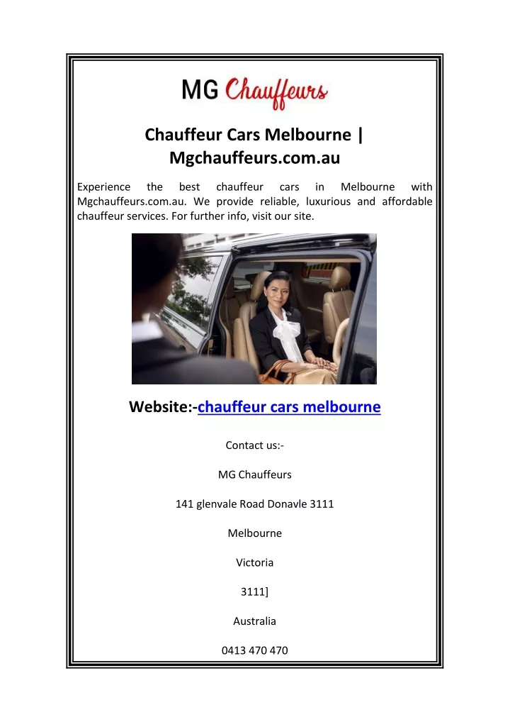 chauffeur cars melbourne mgchauffeurs com au