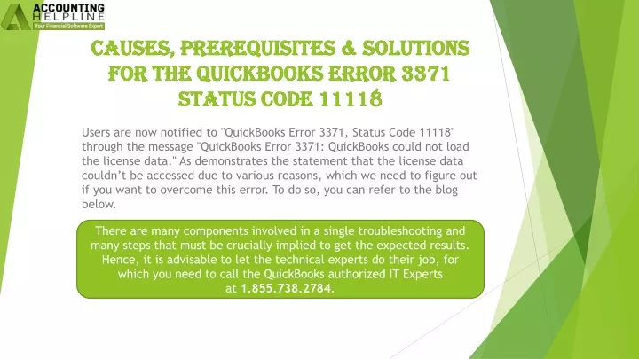 causes prerequisites solutions for the quickbooks error 3371 status code 11118