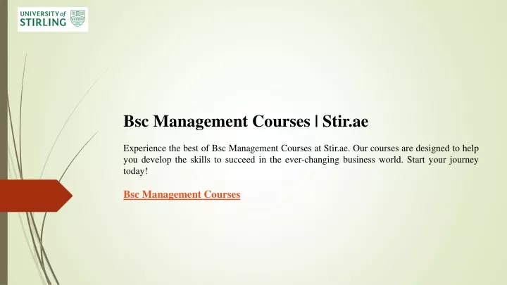 bsc management courses stir ae experience
