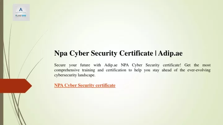 npa cyber security certificate adip ae secure