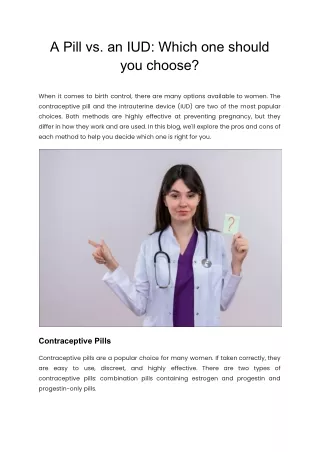 A Pill vs an IUD Which one should you choose