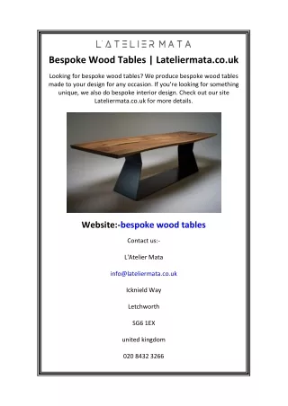 Bespoke Wood Tables  Lateliermata.co.uk