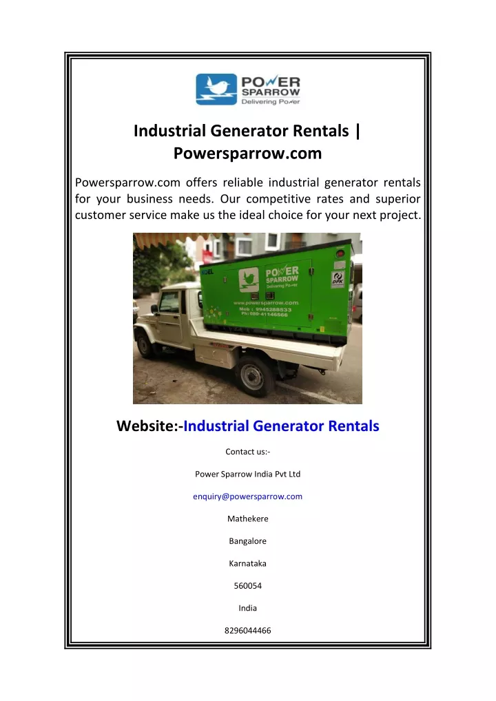 industrial generator rentals powersparrow com