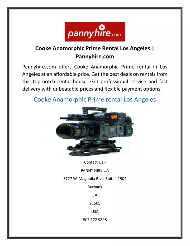 cooke anamorphic prime rental los angeles