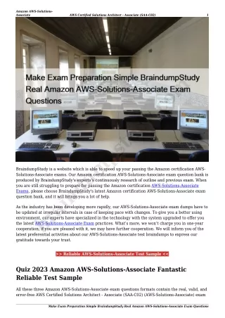 Make Exam Preparation Simple BraindumpStudy Real Amazon AWS-Solutions-Associate Exam Questions