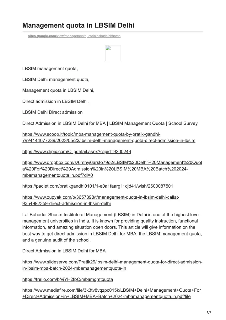 management quota in lbsim delhi