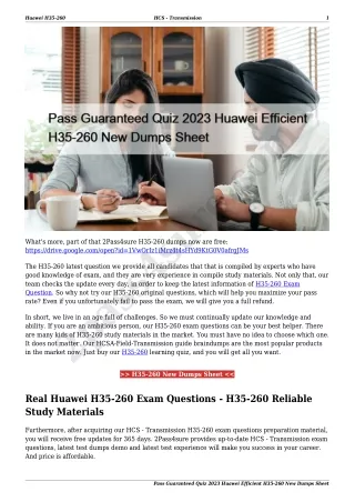 Pass Guaranteed Quiz 2023 Huawei Efficient H35-260 New Dumps Sheet