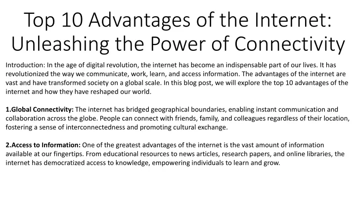 top 10 advantages of the internet unleashing the power of connectivity
