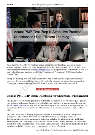 Actual PMP Test Prep is Attributive Practice Questions to High-Efficient Learning