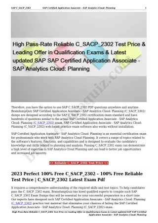 High Pass-Rate Reliable C_SACP_2302 Test Price & Leading Offer in Qualification Exams & Latest updated SAP SAP Certified