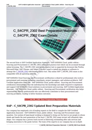 C_S4CPR_2302 Best Preparation Materials - C_S4CPR_2302 Exam Details