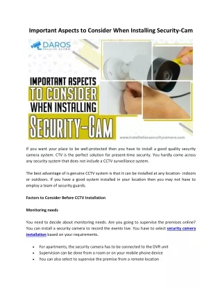 Important Aspects to Consider When Installing Security Cam