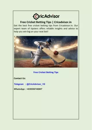 Free Cricket Betting Tips | Cricadvisor.in