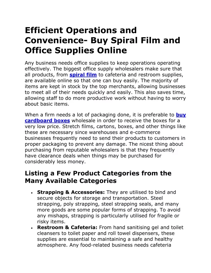 efficient operations and convenience buy spiral