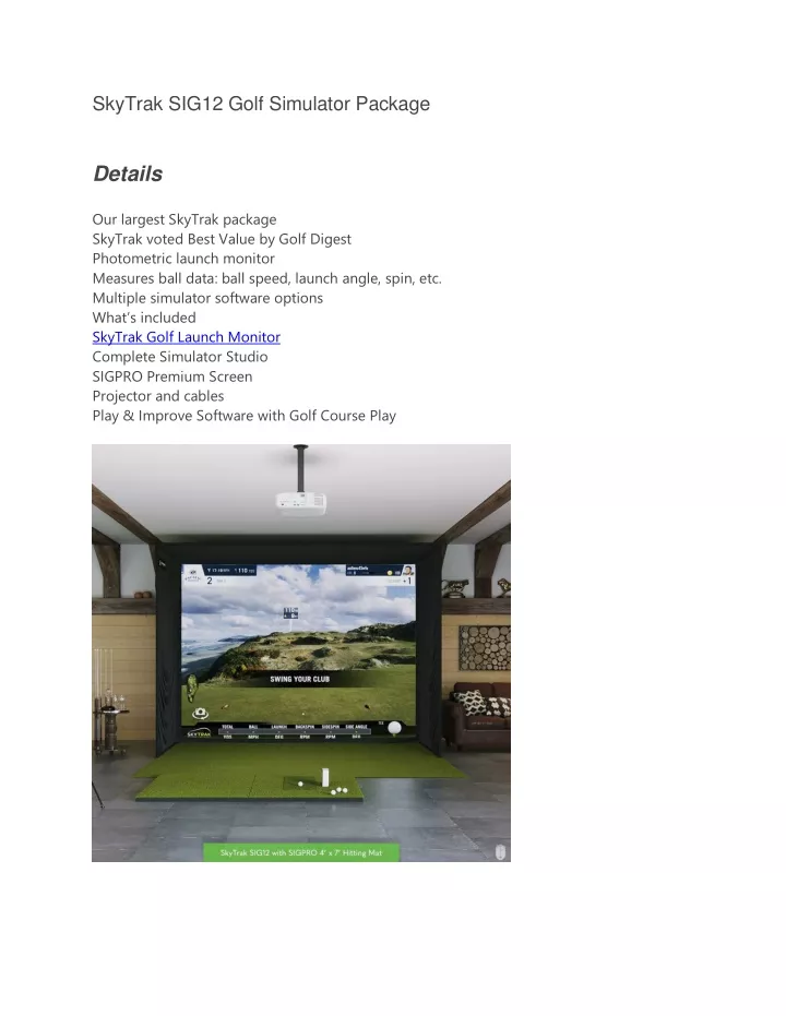 skytrak sig12 golf simulator package