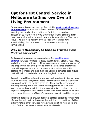 Opt for Pest Control Service in Melbourne to Improve Overall Living Environment