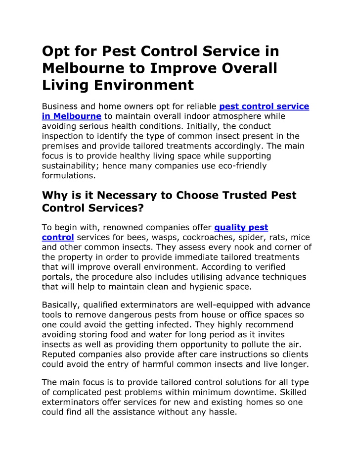 opt for pest control service in melbourne