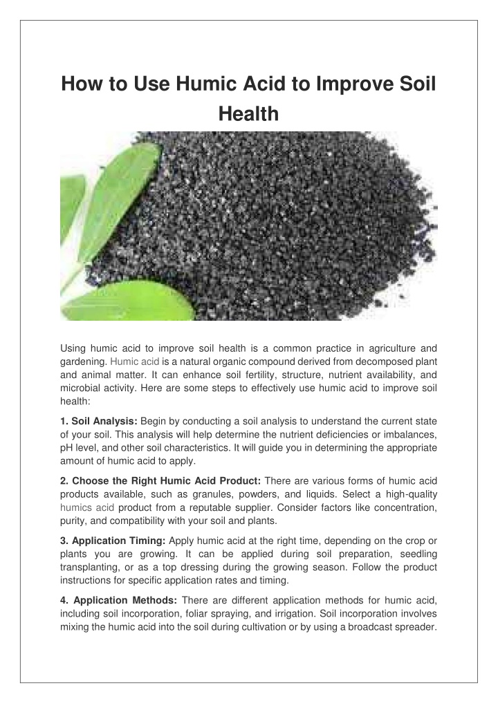 how to use humic acid to improve soil health