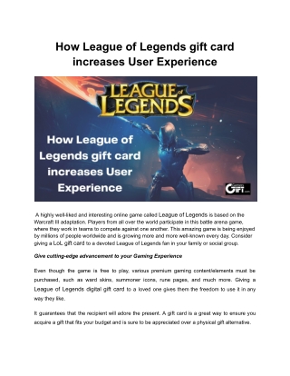 How League of Legends gift card increases User Experience