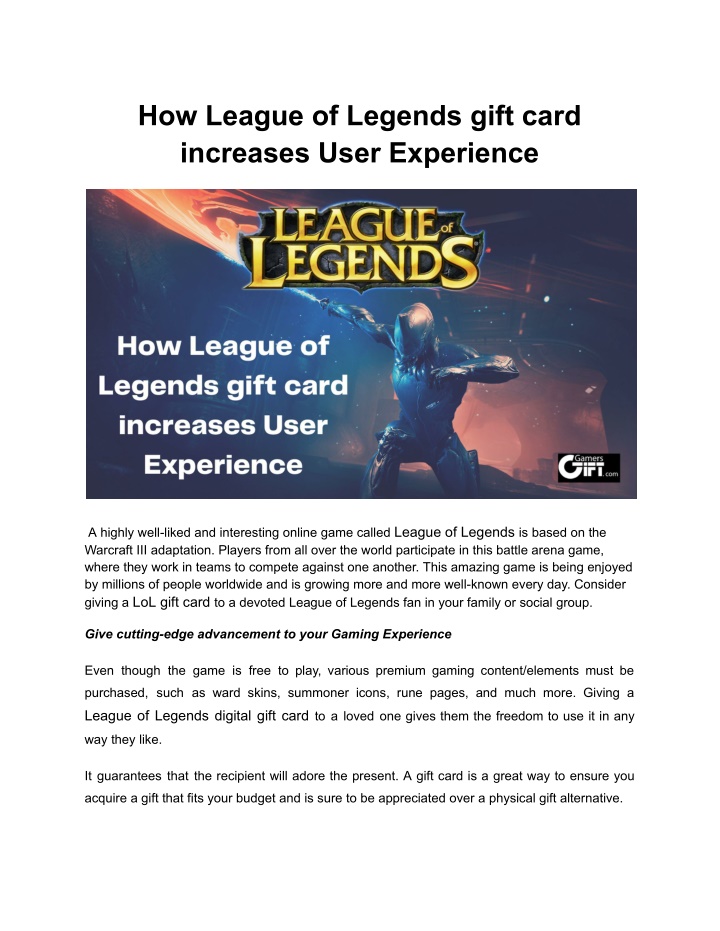 how league of legends gift card increases user