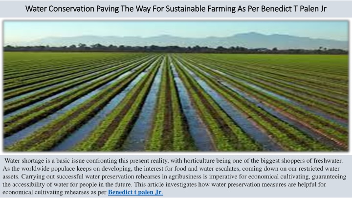 water conservation paving the way for sustainable farming as per benedict t palen jr