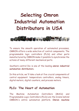 Selecting Omron Industrial Automation Distributors in USA