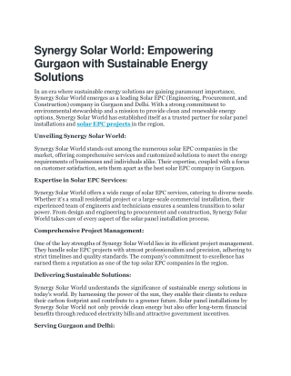 Synergy Solar World: Empowering Gurgaon with Sustainable Energy Solutions