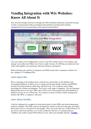 Vendhq Integration with Wix Websites: Know All About It