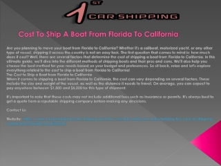 Cost To Ship A Boat From Florida To California