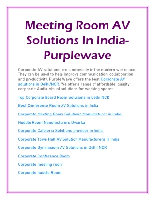 Meeting Room AV Solutions In India- Purplewave