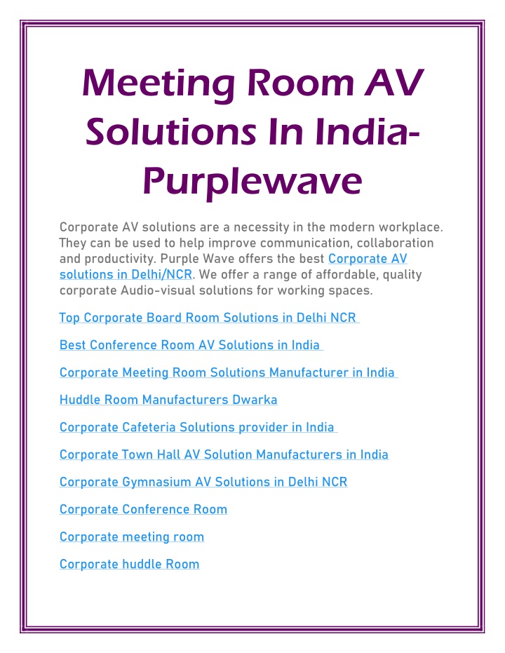 meeting room av solutions in india purplewave