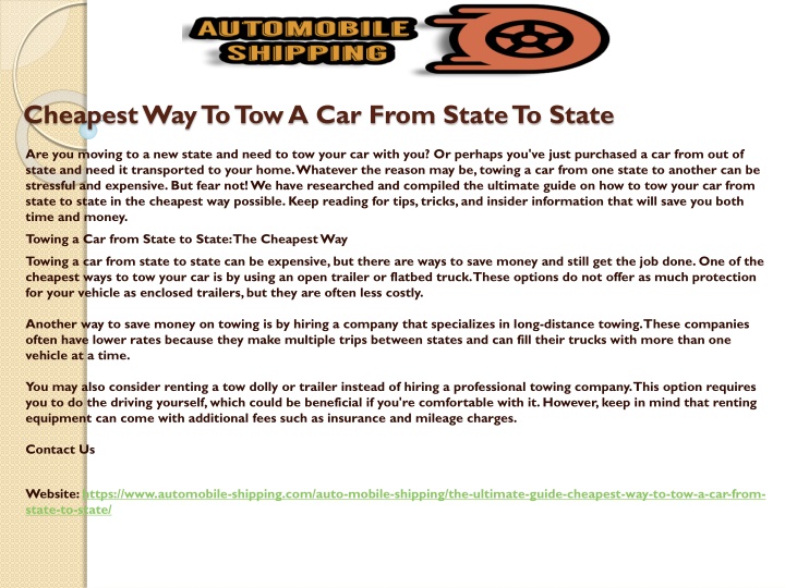 cheapest way to tow a car from state to state