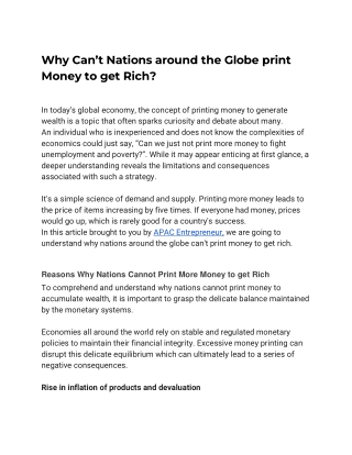 why can t nations around the globe print money