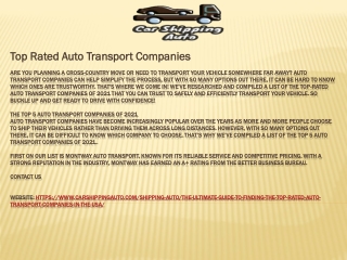 Top Rated Auto Transport Companies