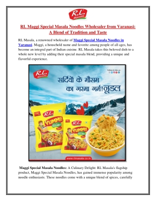 RL Maggi Special Masala Noodles Wholesaler from Varanasi - A Blend of Tradition and Taste