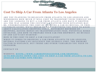 Cost To Ship A Car From Atlanta To Los Angeles