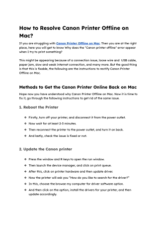 how to resolve canon printer o ine on mac