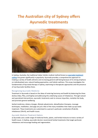 Ayurveda Treatment Sydney