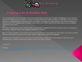 Shipping Cars To Another State